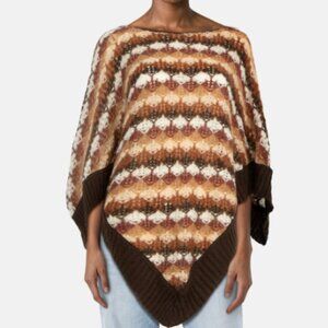 MISSONI: Mohair Blend Crocheted Poncho in Brown/Olive